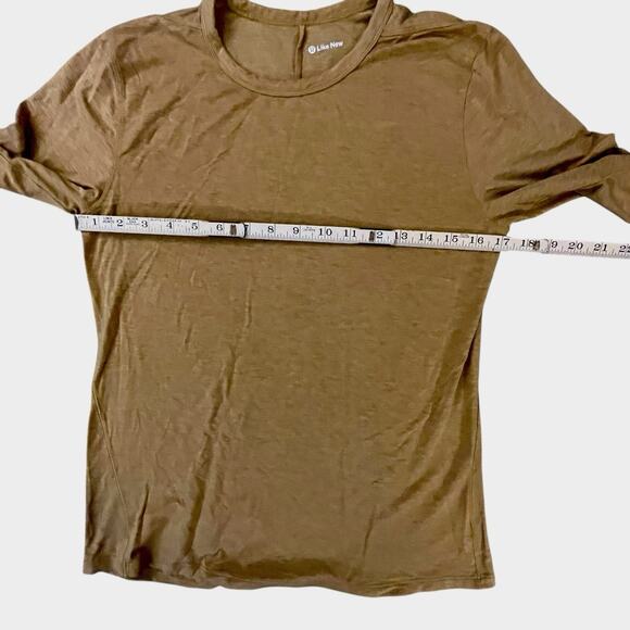 Lululemon Love Long Sleeve Top Womens Small Brown Mustard Pima Cotton Tee - Picture 5 of 7